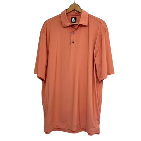 Golf Polo Shirt Men’s Size XL FootJoy Short Sleeve Orange Striped Polyester - Picture 1 of 9